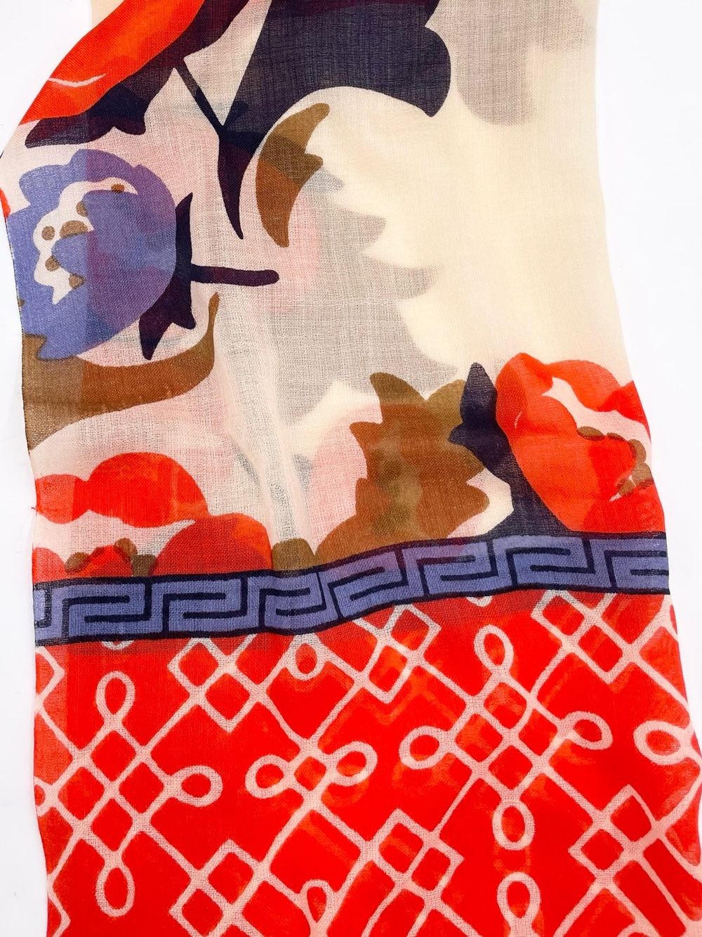 NEW Spartina 449 Peony Lattice Scarf 100% Wool Red Blue Cream Coastal Nautical - Picture 5 of 10